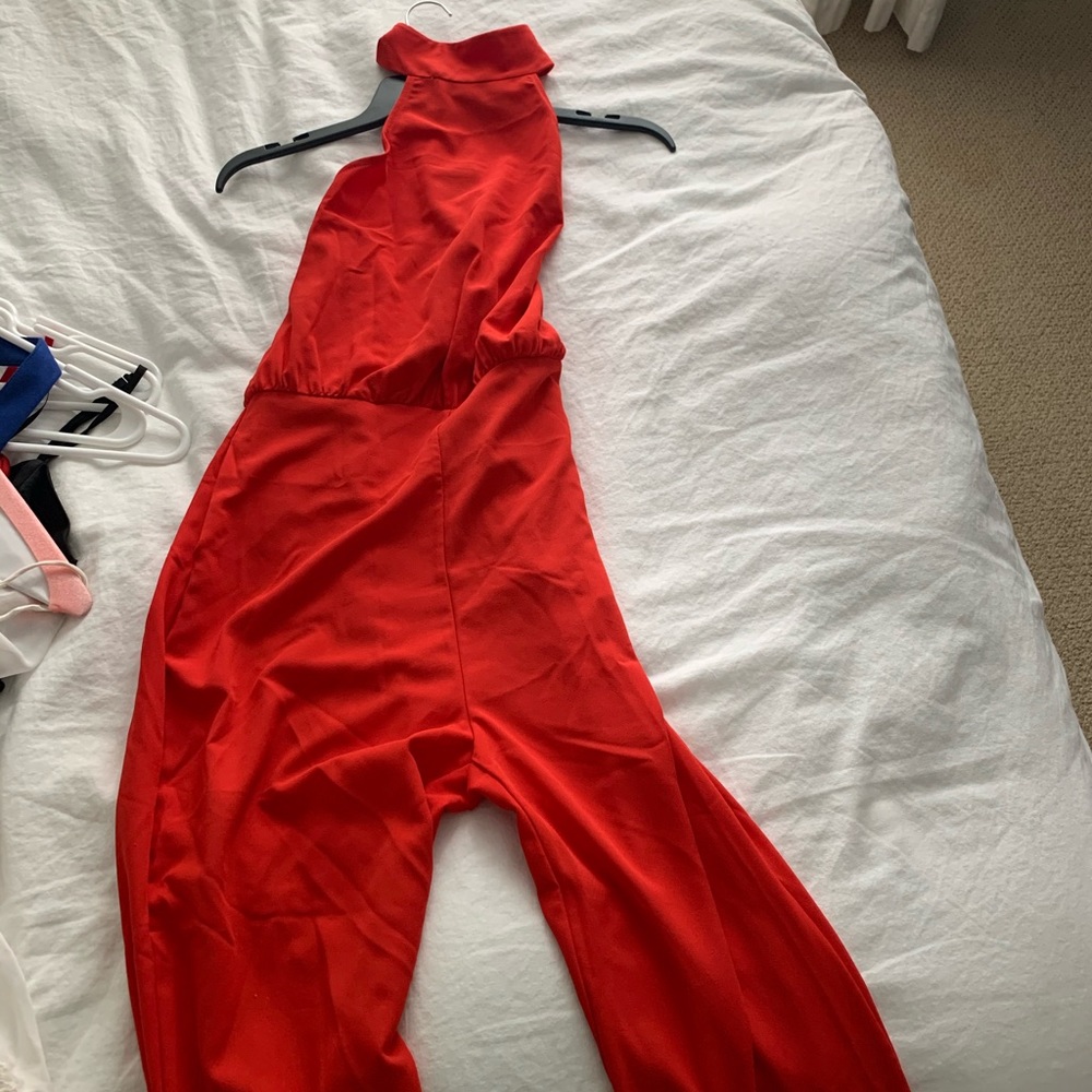 red high neck jumpsuit